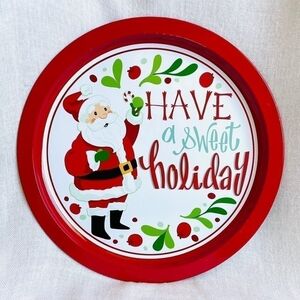 Christmas Platter Tray Celebrate it Tin Round Cookie Tray Plate Christmas Decor